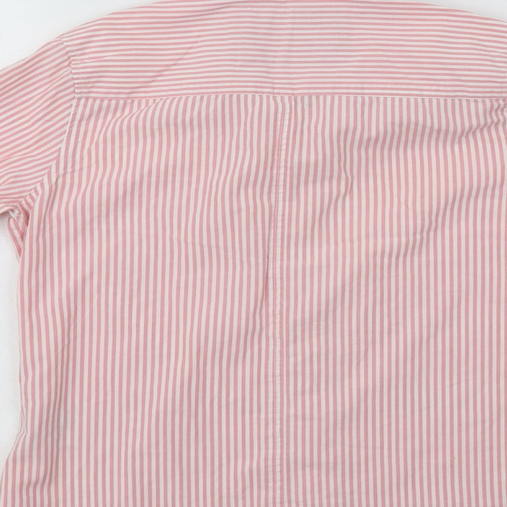 Johnnie B Womens Pink Striped Cotton Basic Button-Up Size S Collared