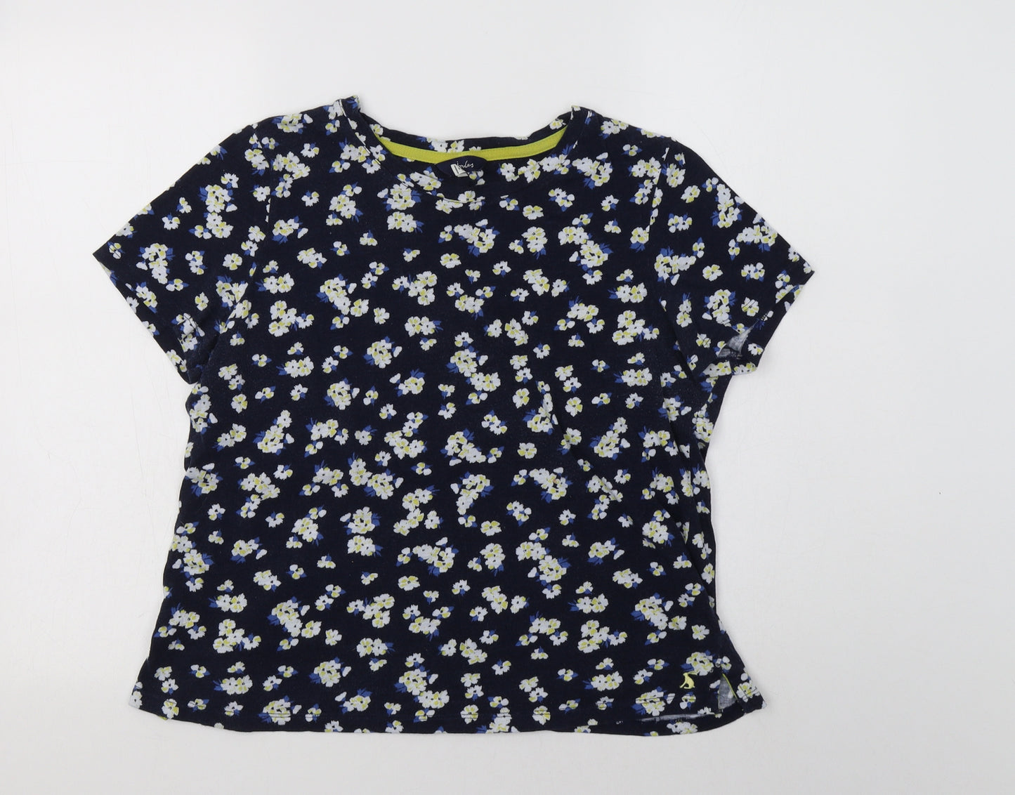Joules Womens Blue Floral Cotton Basic T-Shirt Size 14 Crew Neck