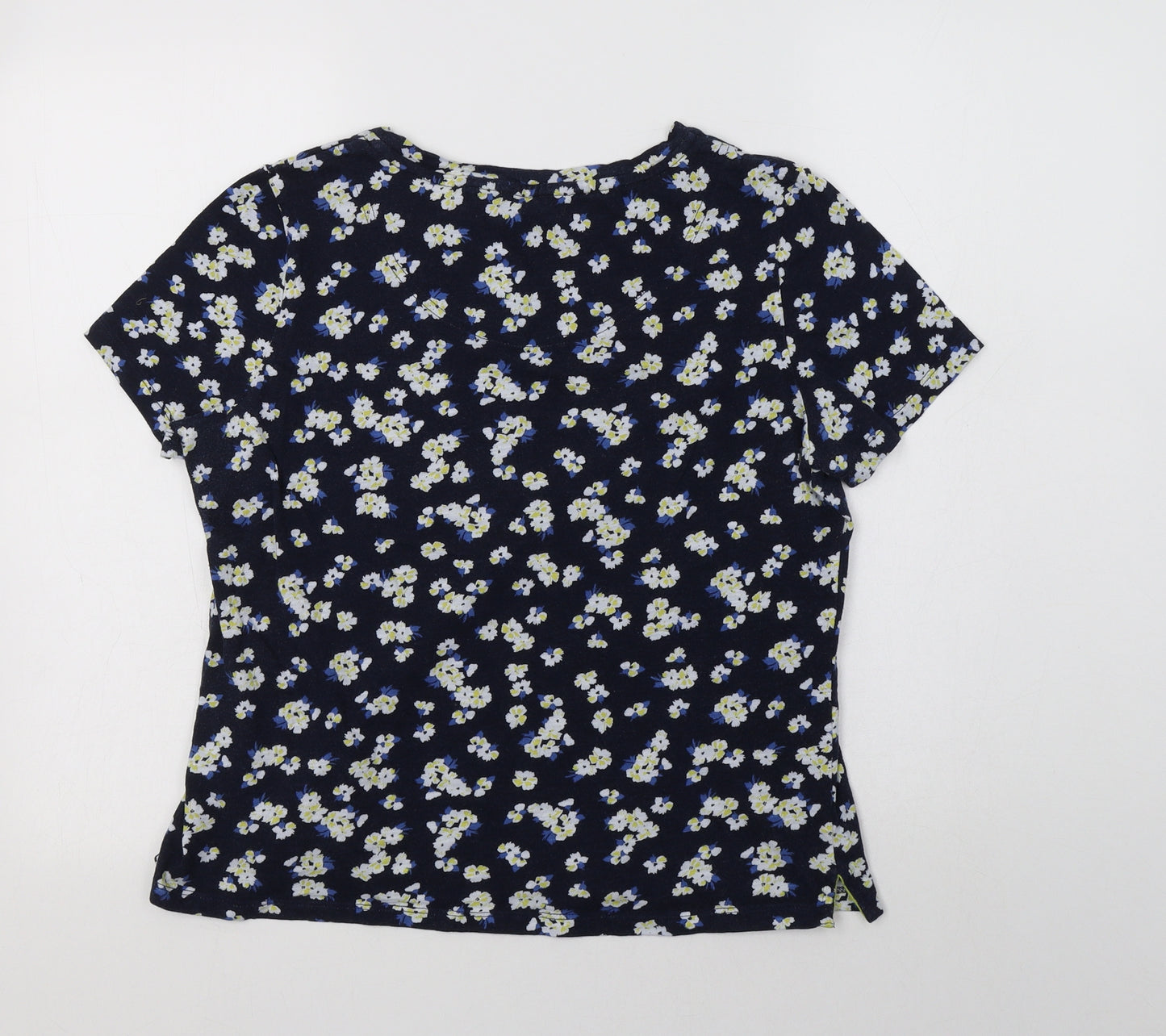 Joules Womens Blue Floral Cotton Basic T-Shirt Size 14 Crew Neck