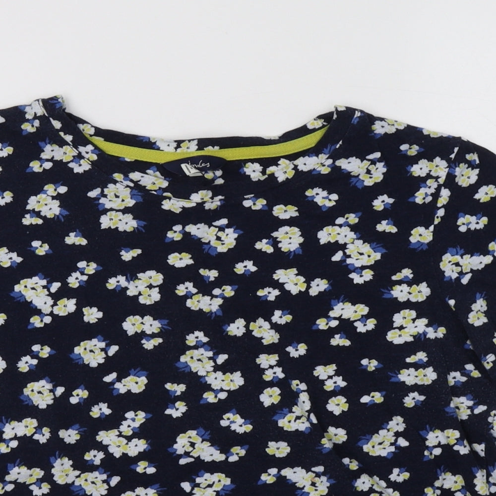 Joules Womens Blue Floral Cotton Basic T-Shirt Size 14 Crew Neck
