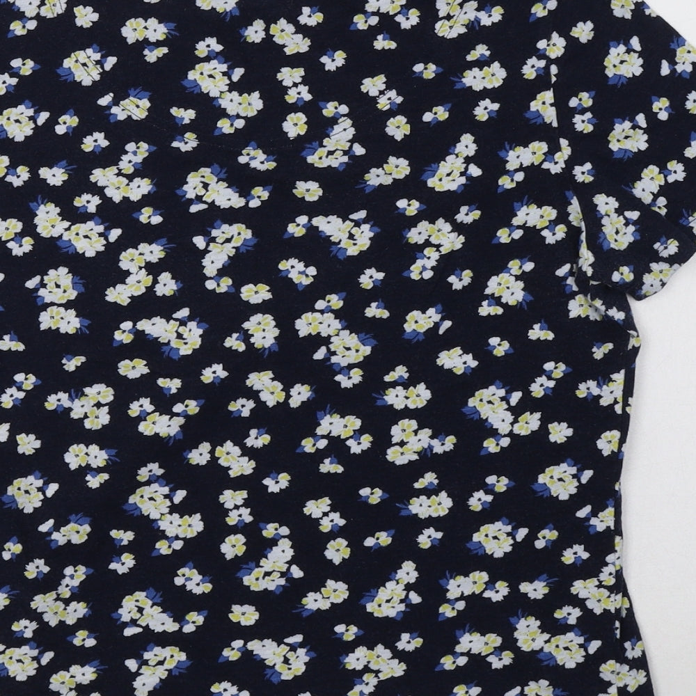 Joules Womens Blue Floral Cotton Basic T-Shirt Size 14 Crew Neck