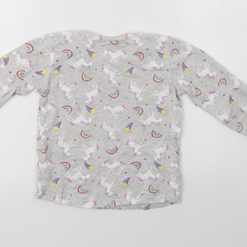 Primark Girls Grey Geometric Cotton Top Pyjama Top Size 5-6 Years   - Unicorn Print