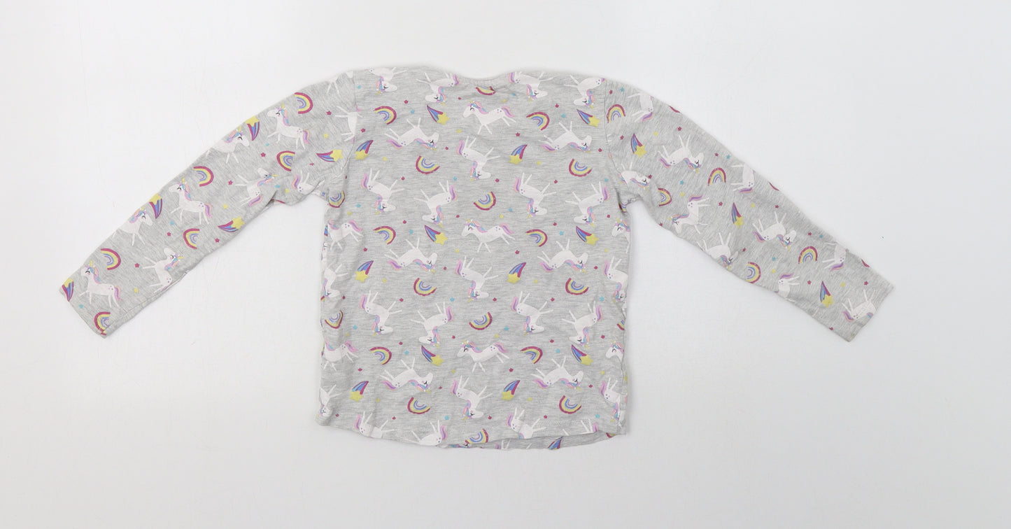 Primark Girls Grey Geometric Cotton Top Pyjama Top Size 5-6 Years   - Unicorn Print