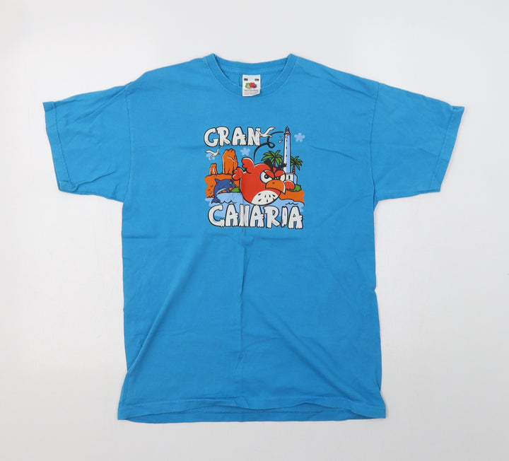 Fruit of the Loom Boys Blue Cotton Basic T-Shirt Size 12-13 Years Crew Neck - Gran Canaria