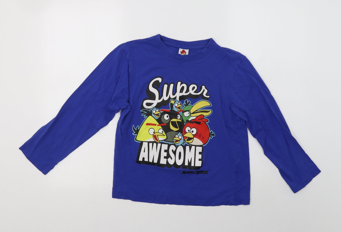 Fashion UK Girls Blue  Cotton Basic T-Shirt Size 11-12 Years Crew Neck  - Angry Birds