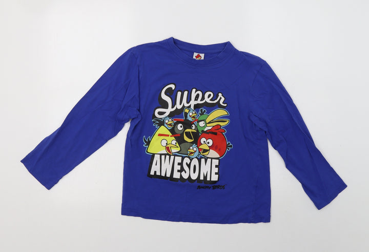 Fashion UK Girls Blue  Cotton Basic T-Shirt Size 11-12 Years Crew Neck  - Angry Birds