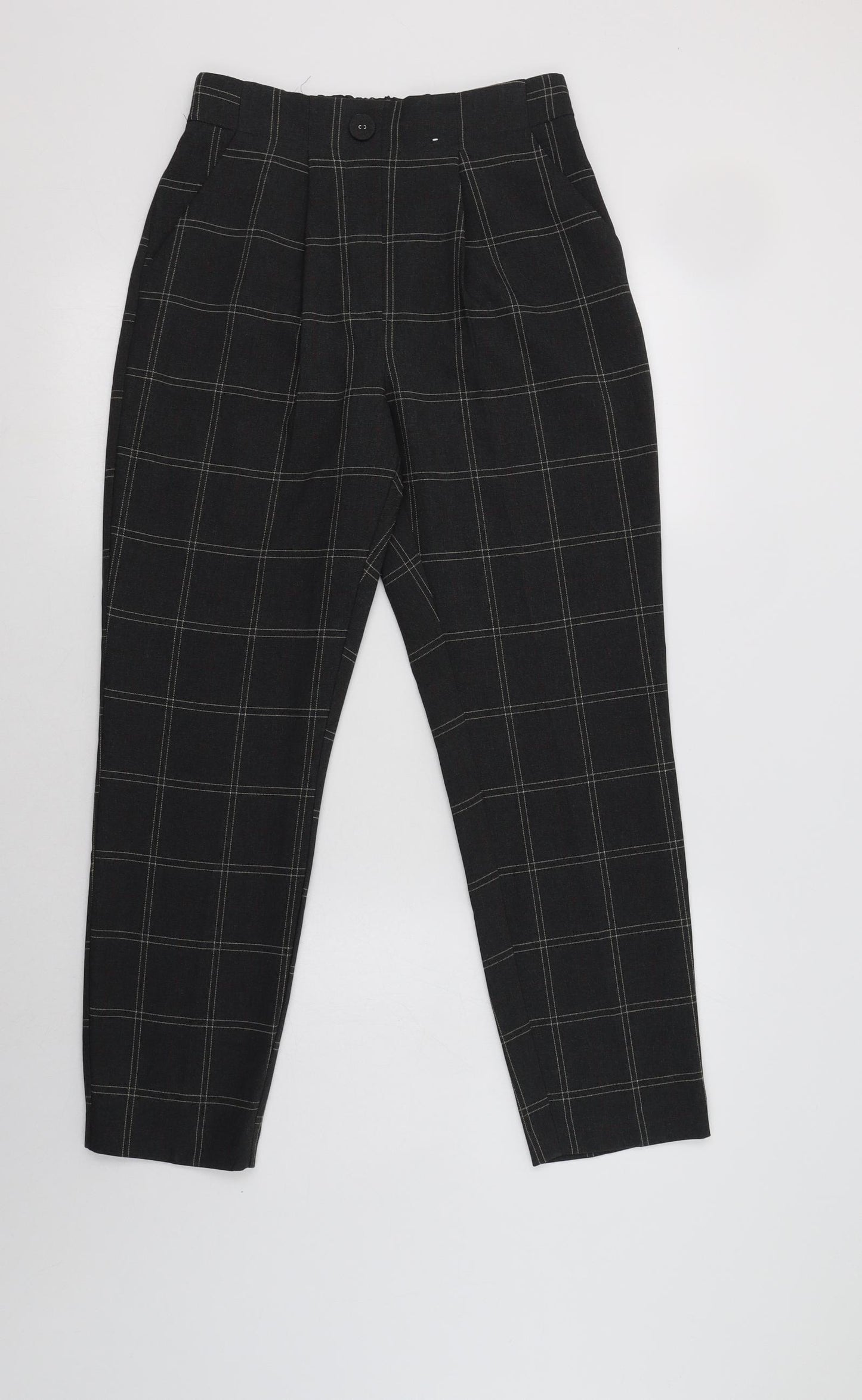 Primark Womens Grey Check Polyester Cropped Trousers Size 8 L28 in Regular