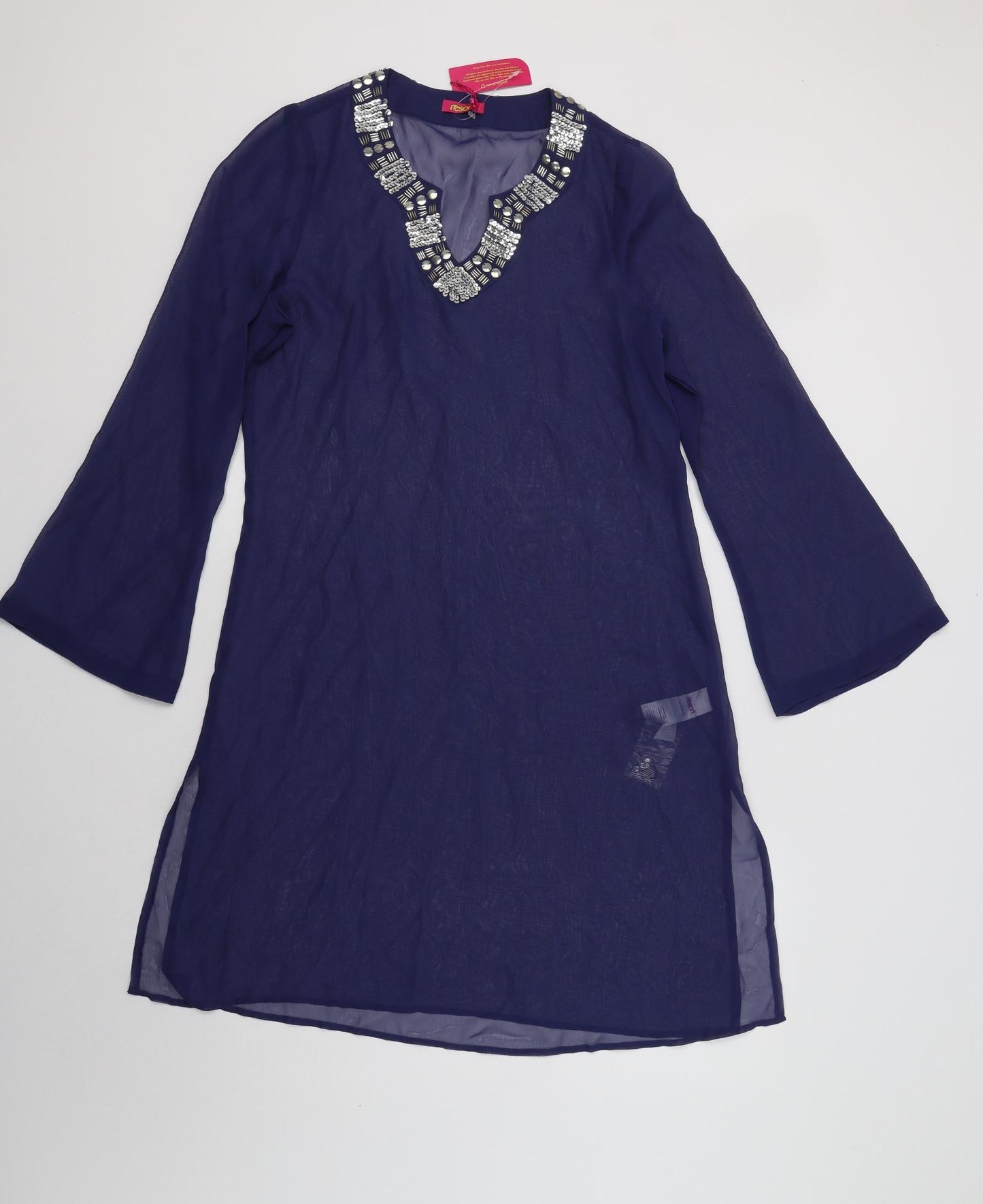 Resort Womens Blue  Polyester Tunic Blouse Size 12 V-Neck - Beach Cover Up