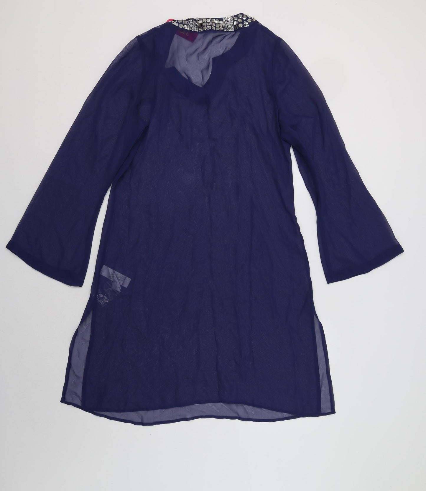Resort Womens Blue  Polyester Tunic Blouse Size 12 V-Neck - Beach Cover Up