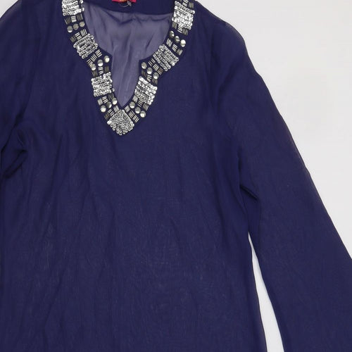 Resort Womens Blue  Polyester Tunic Blouse Size 12 V-Neck - Beach Cover Up