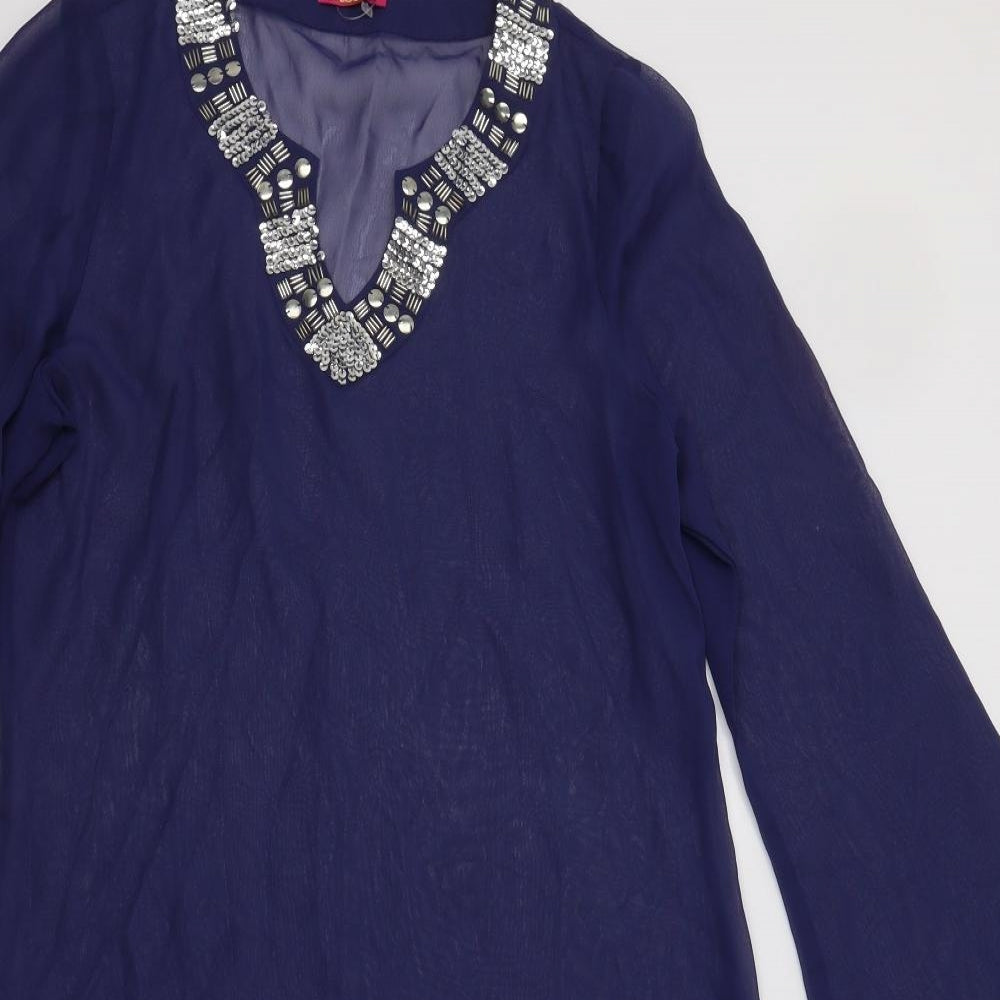 Resort Womens Blue  Polyester Tunic Blouse Size 12 V-Neck - Beach Cover Up