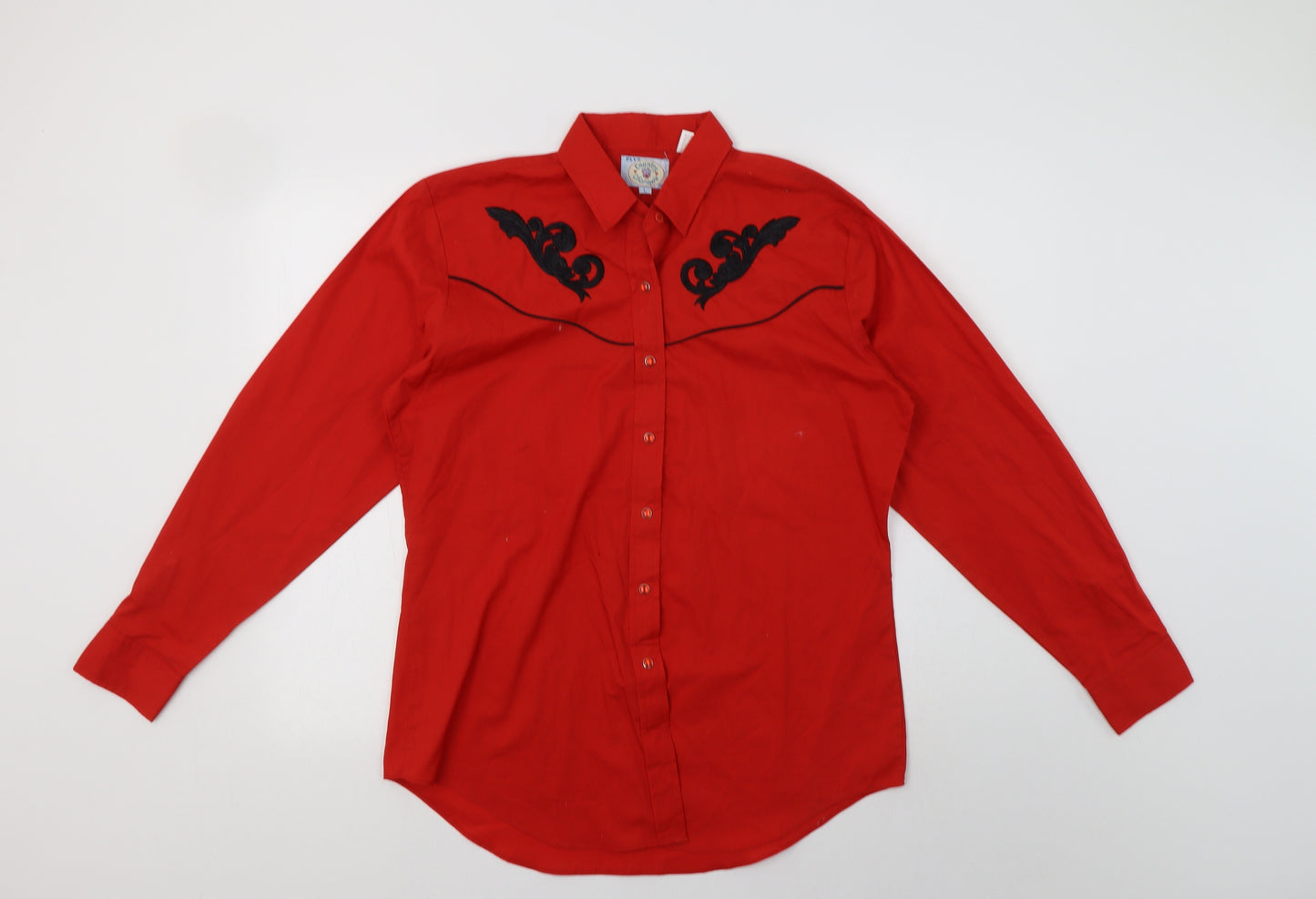 Country Charmers Womens Red  Polyester Basic Button-Up Size L Collared