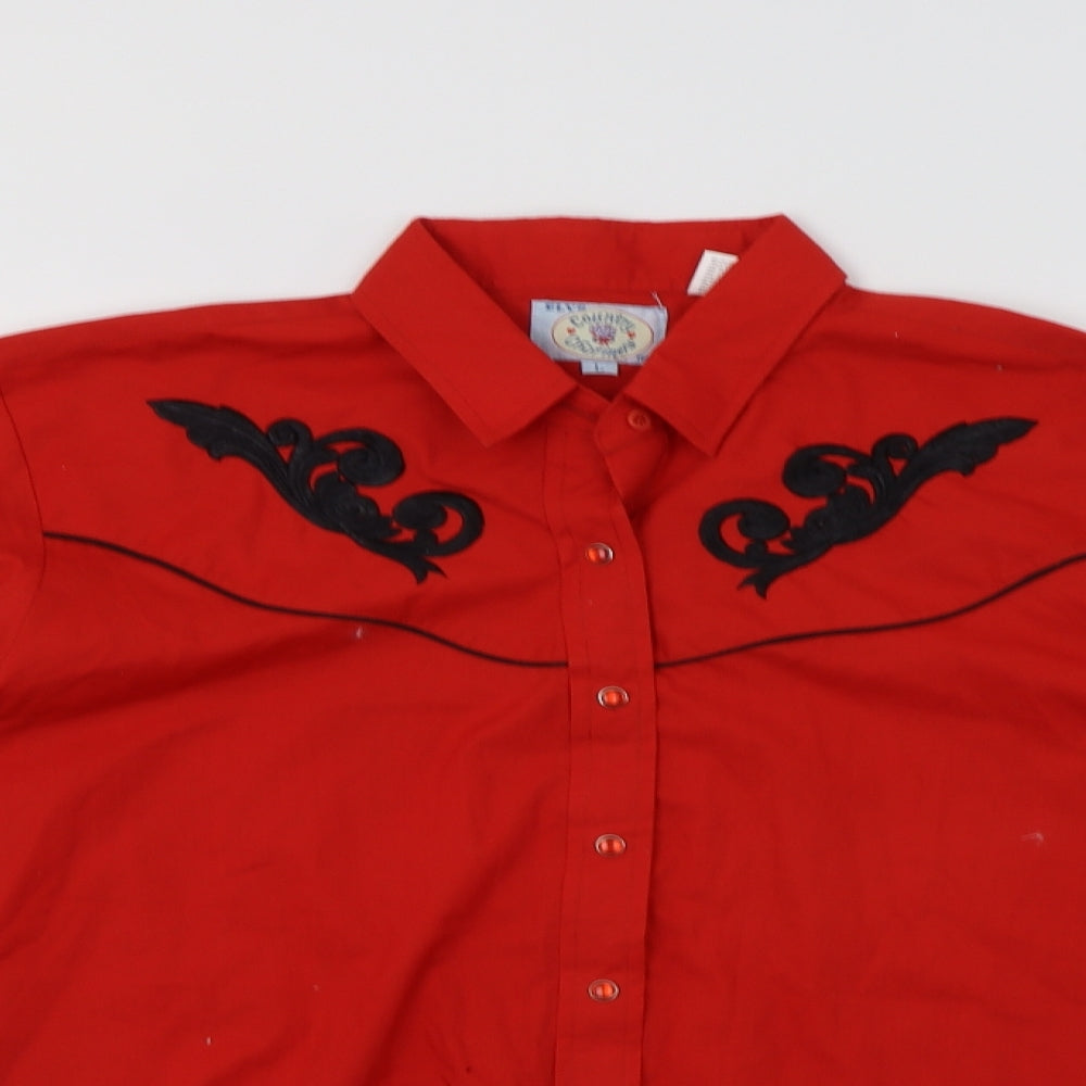 Country Charmers Womens Red  Polyester Basic Button-Up Size L Collared