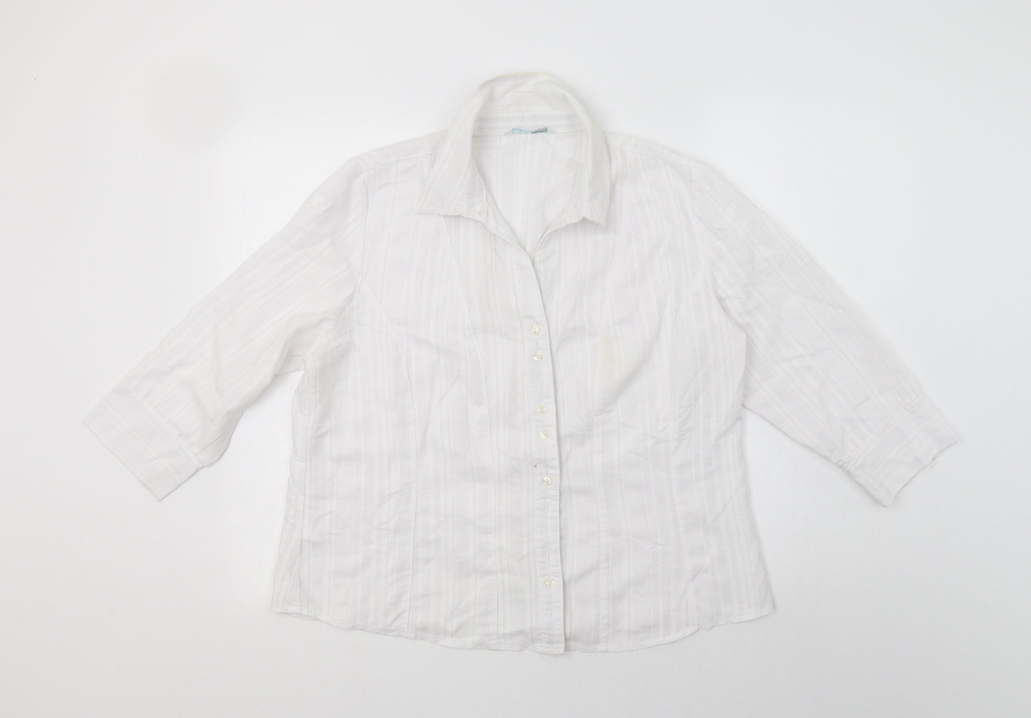 AMARANTO Womens White Striped Viscose Basic Blouse Size 18 Collared