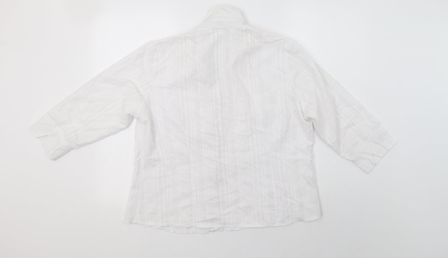AMARANTO Womens White Striped Viscose Basic Blouse Size 18 Collared