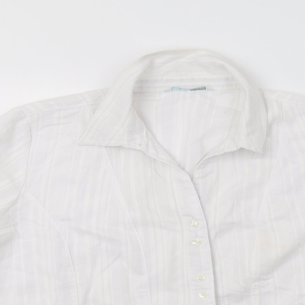 AMARANTO Womens White Striped Viscose Basic Blouse Size 18 Collared