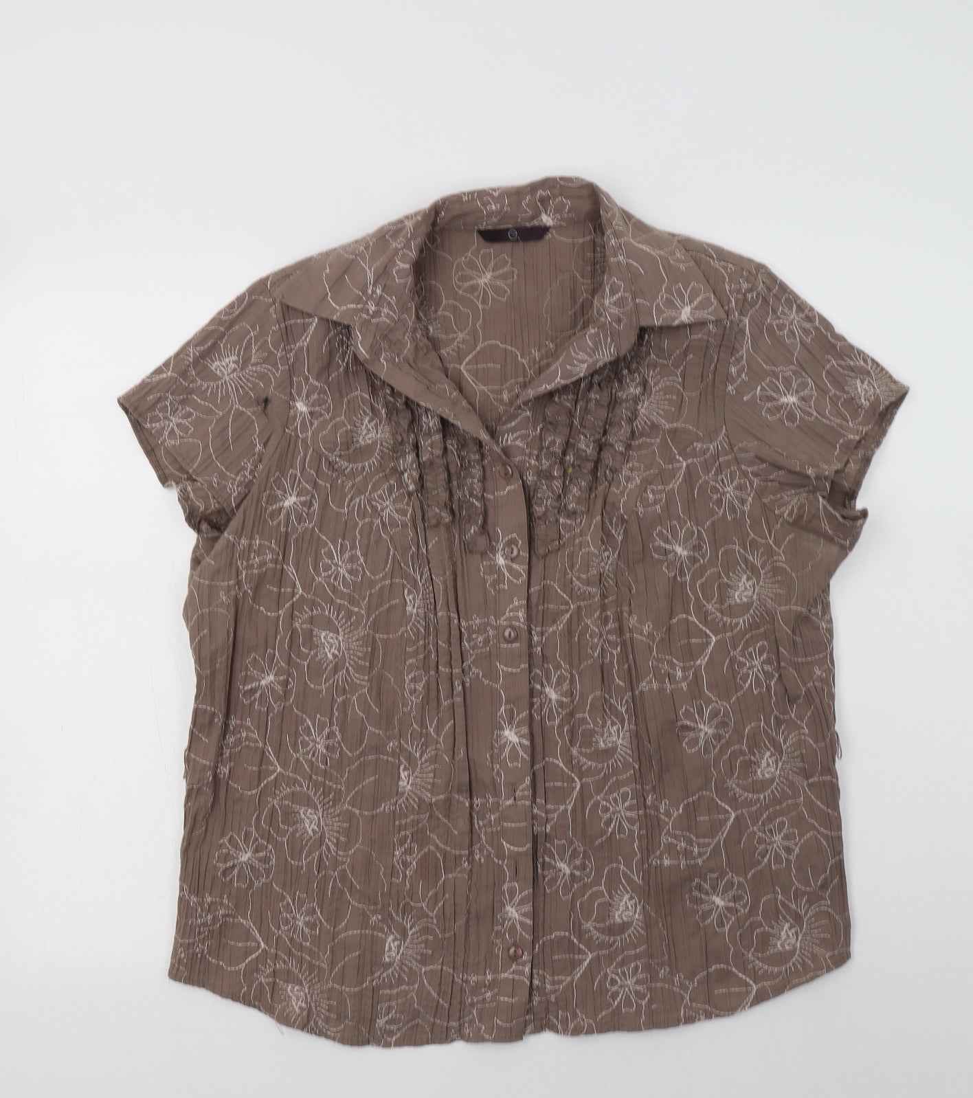 Evans Womens Brown Floral Polyester Basic Button-Up Size 20 Collared