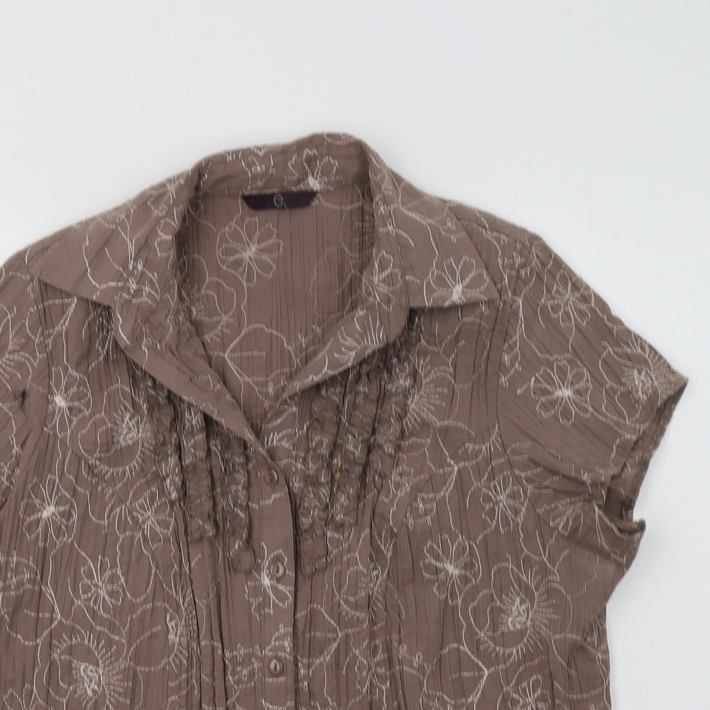 Evans Womens Brown Floral Polyester Basic Button-Up Size 20 Collared