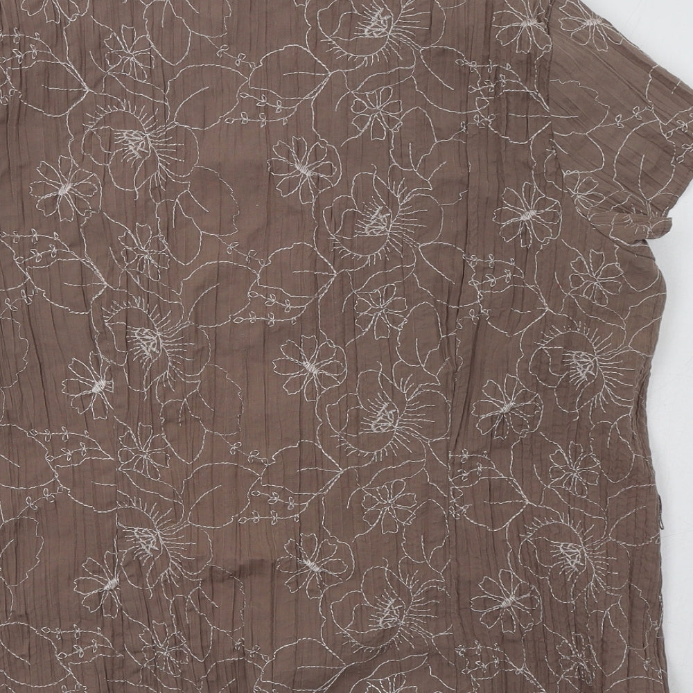Evans Womens Brown Floral Polyester Basic Button-Up Size 20 Collared