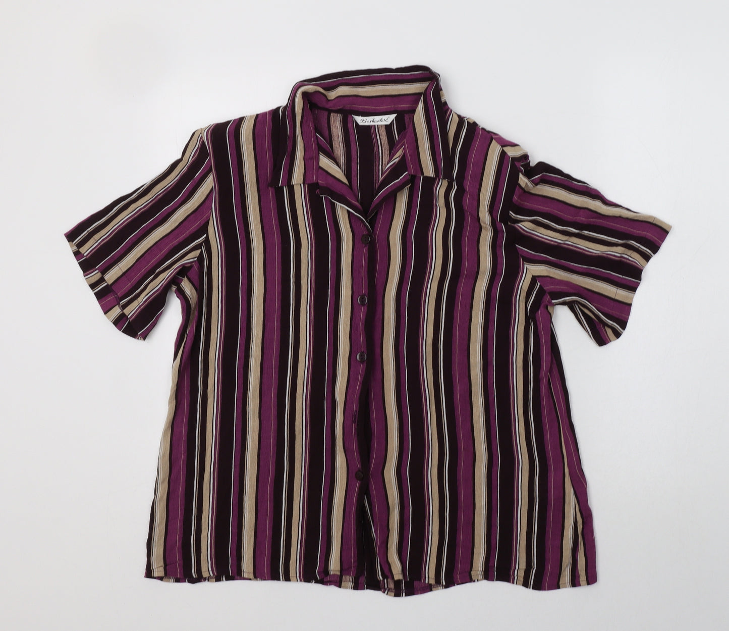 Berkertex Womens Purple Striped Viscose Basic Button-Up Size 18 Collared