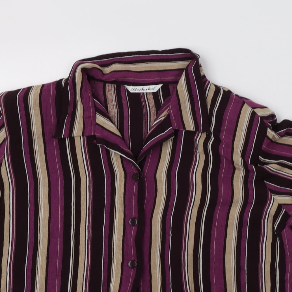 Berkertex Womens Purple Striped Viscose Basic Button-Up Size 18 Collared