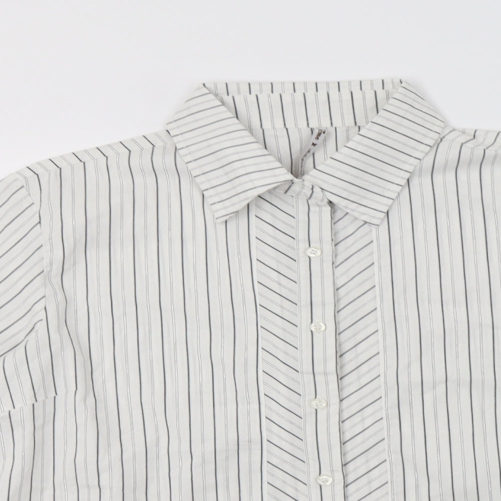 Lime Womens White Striped Cotton Basic Button-Up Size 18 Collared