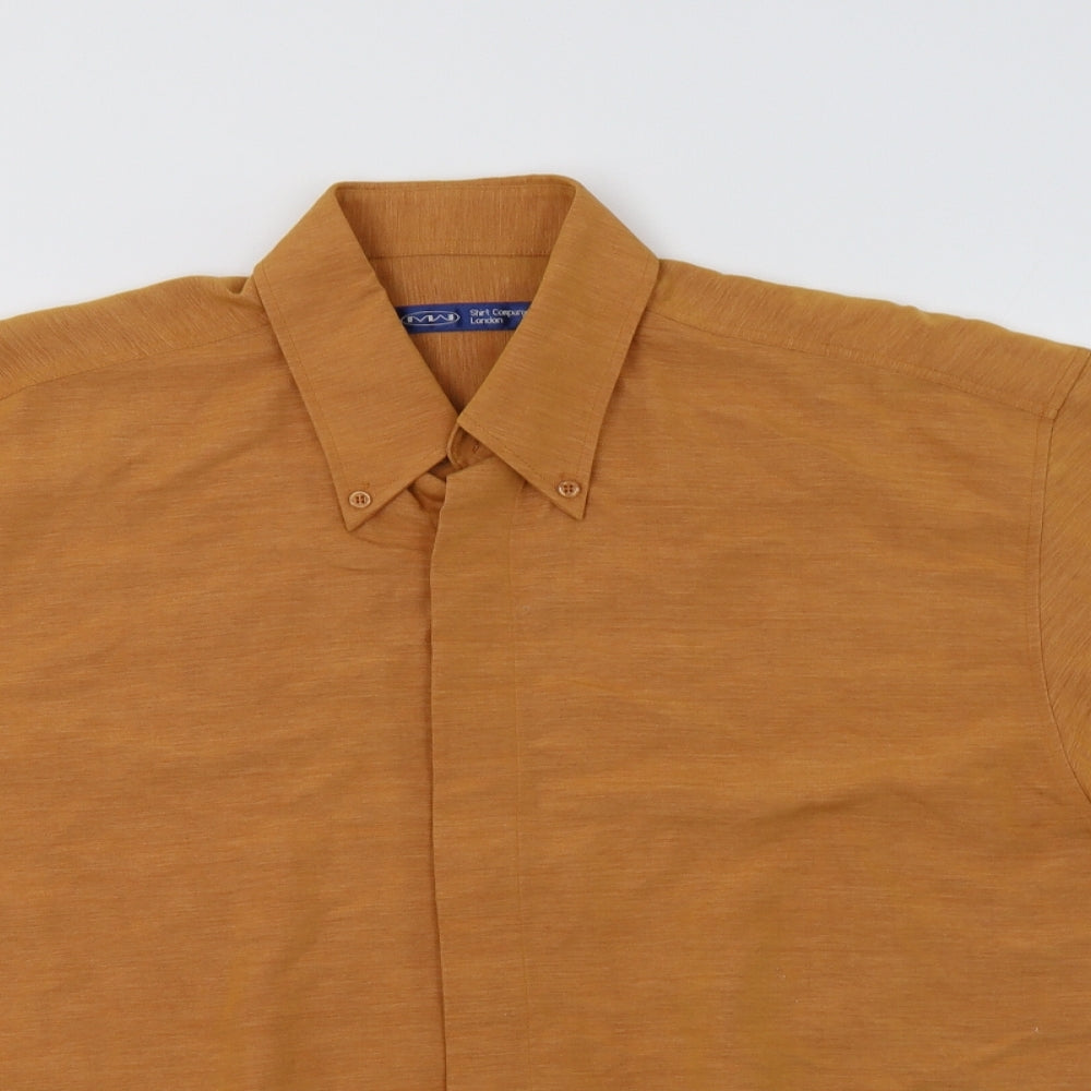 Shirt Company London Mens Orange  Viscose  Button-Up Size S Collared Button