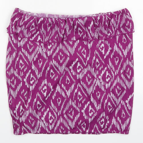 Peacocks Womens Purple Geometric Polyester Basic Tank Size M Off the Shoulder