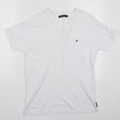 French Connection Mens White  Cotton  T-Shirt Size M V-Neck