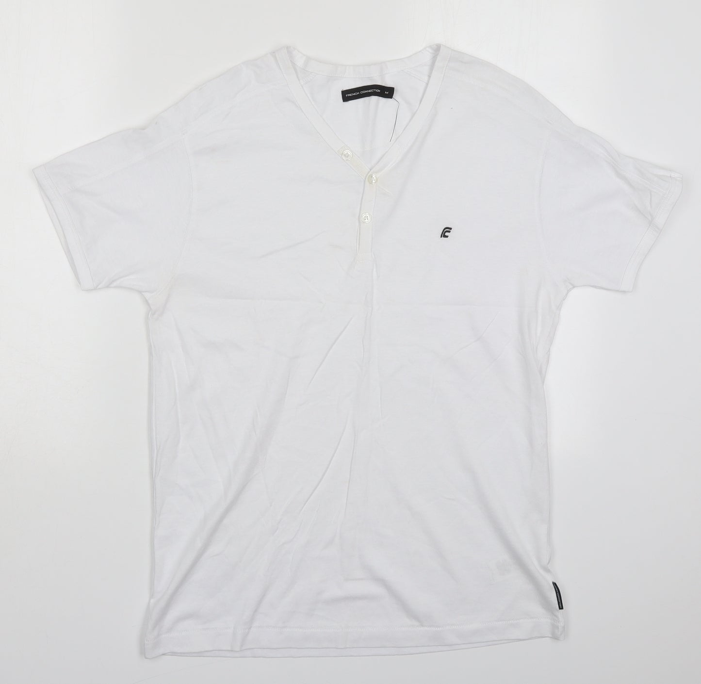 French Connection Mens White  Cotton  T-Shirt Size M V-Neck