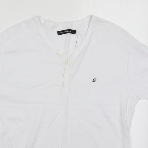 French Connection Mens White  Cotton  T-Shirt Size M V-Neck