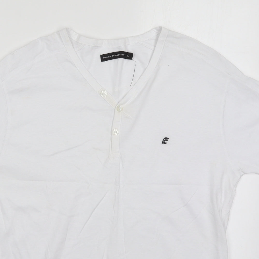 French Connection Mens White  Cotton  T-Shirt Size M V-Neck