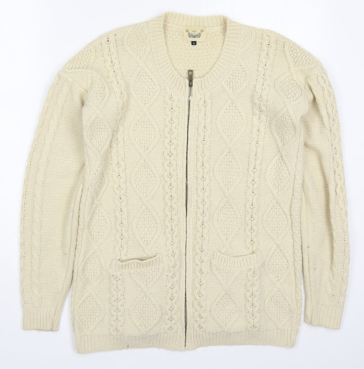 River Island Womens Beige Round Neck  Acrylic Full Zip Jumper Size 6