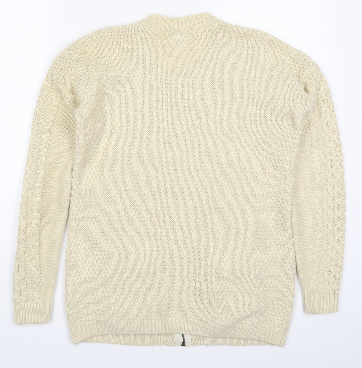 River Island Womens Beige Round Neck  Acrylic Full Zip Jumper Size 6