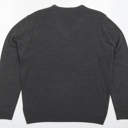 Marks and Spencer Mens Grey V-Neck  Acrylic Pullover Jumper Size L