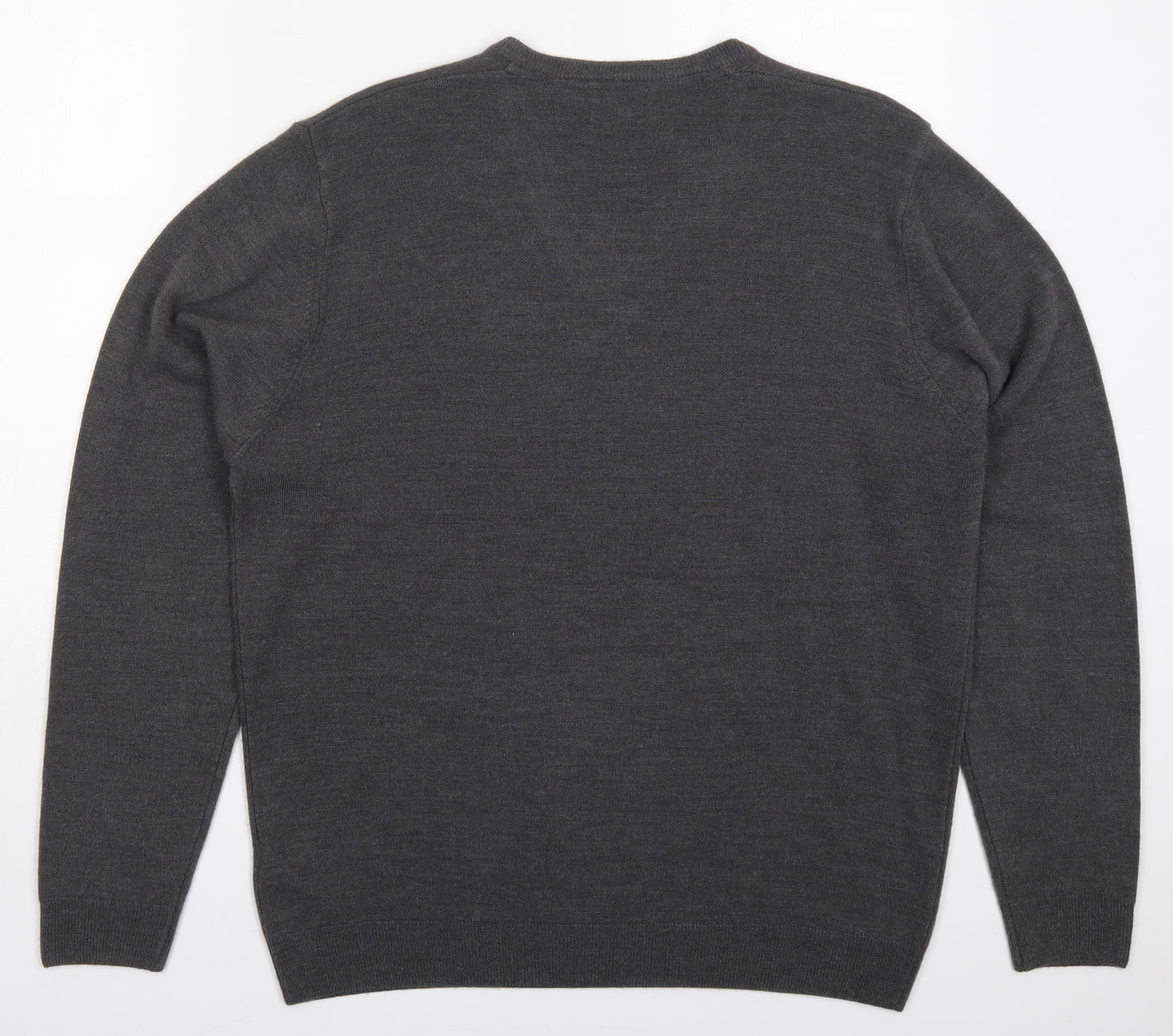 Marks and Spencer Mens Grey V-Neck  Acrylic Pullover Jumper Size L