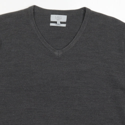 Marks and Spencer Mens Grey V-Neck  Acrylic Pullover Jumper Size L