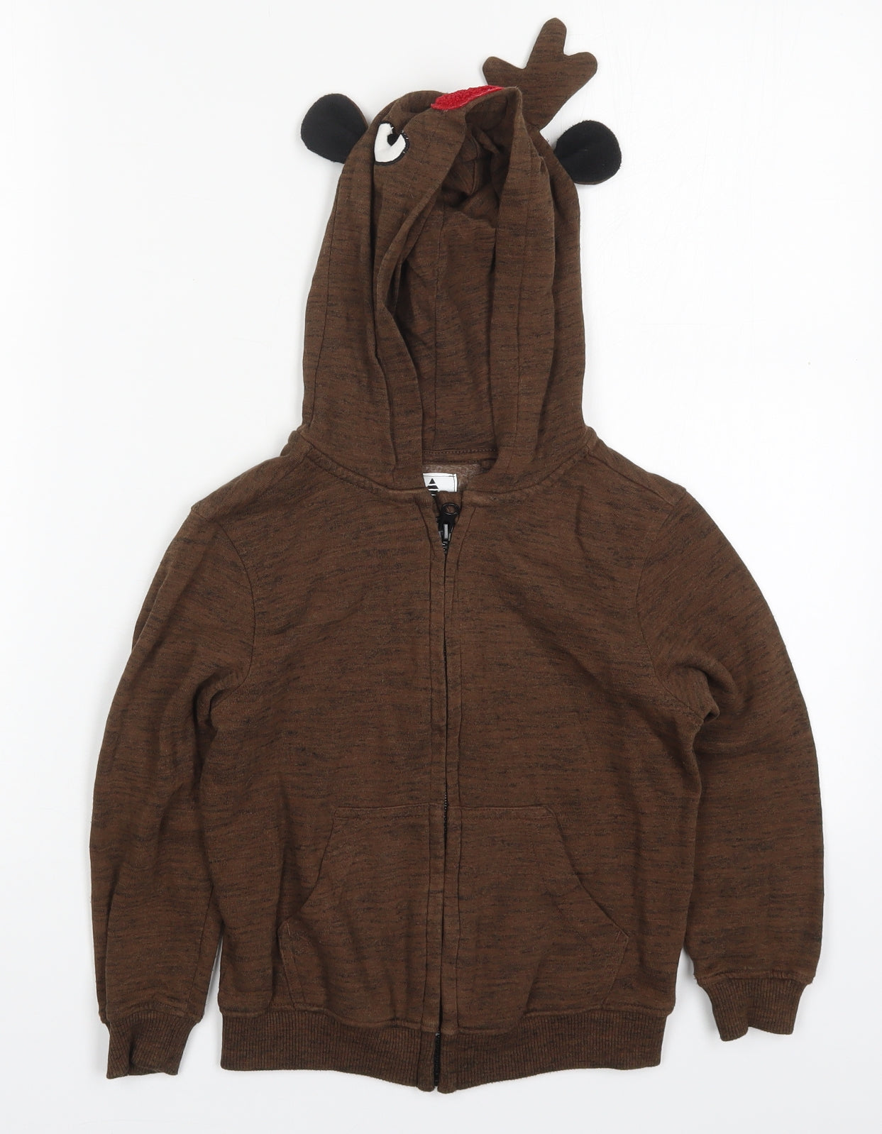 George Boys Brown  Cotton Full Zip Hoodie Size 5-6 Years  Zip - Rudolph Christmas