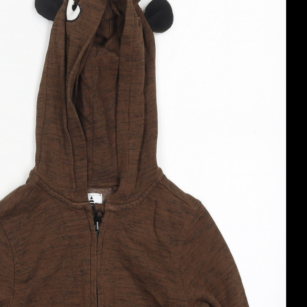 George Boys Brown  Cotton Full Zip Hoodie Size 5-6 Years  Zip - Rudolph Christmas