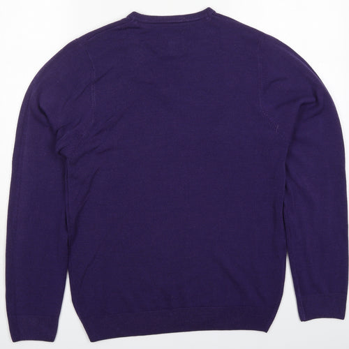 Marks and Spencer Mens Purple V-Neck  Acrylic Pullover Jumper Size S