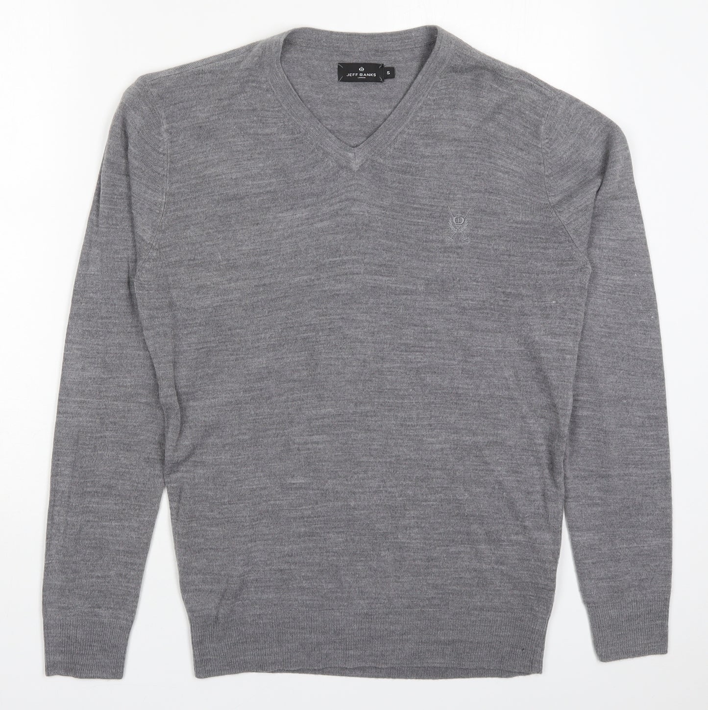 Jeff Banks Mens Grey V-Neck  Acrylic Pullover Jumper Size S