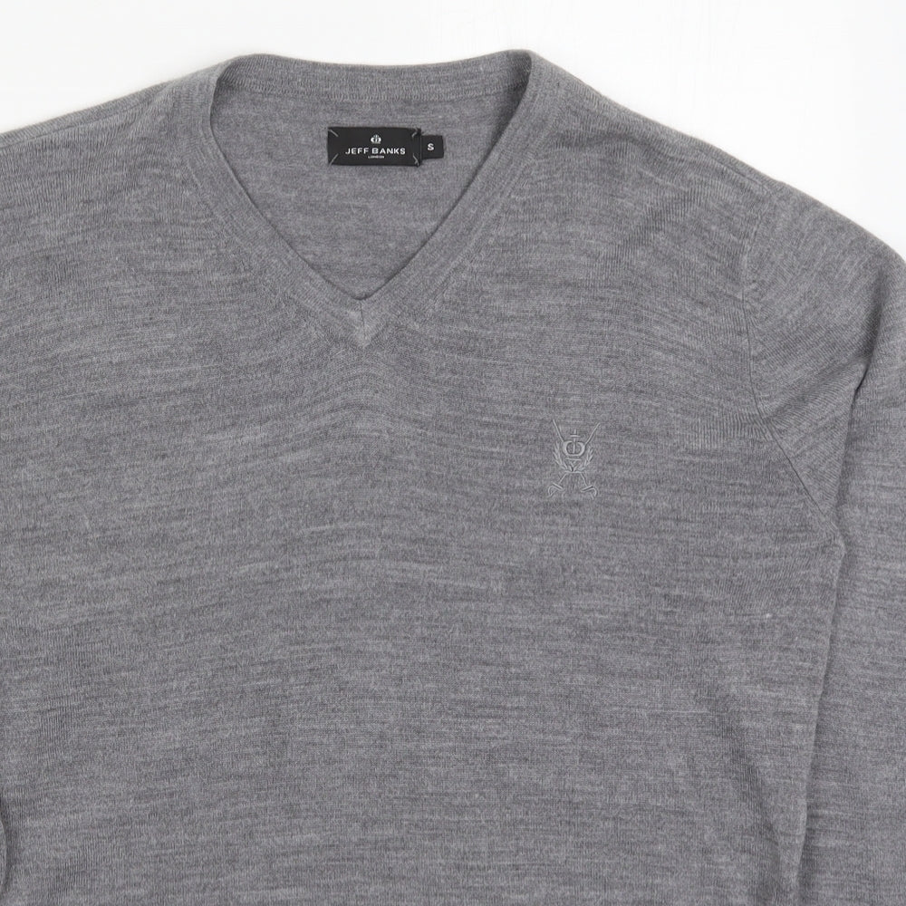 Jeff Banks Mens Grey V-Neck  Acrylic Pullover Jumper Size S