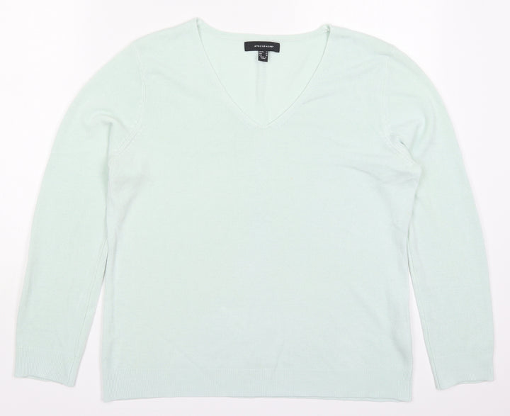 Atmosphere Womens Green V-Neck Acrylic Pullover Jumper Size 14