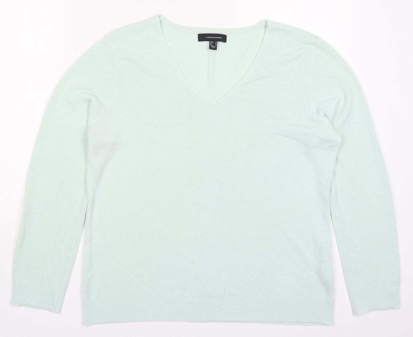 Atmosphere Womens Green V-Neck  Acrylic Pullover Jumper Size 14