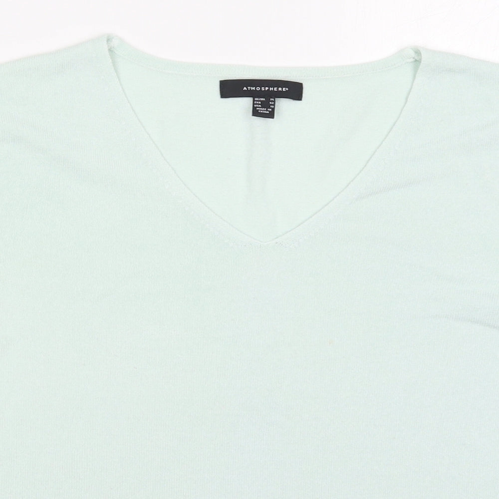 Atmosphere Womens Green V-Neck  Acrylic Pullover Jumper Size 14