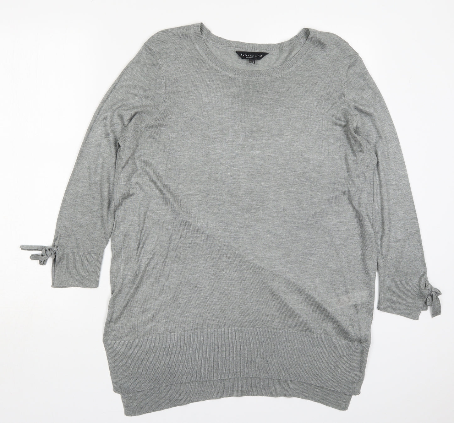 F&F Womens Grey Round Neck  Viscose Pullover Jumper Size 18