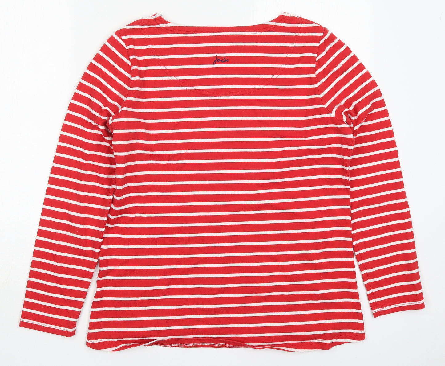 Joules Womens Red Striped Cotton Basic T-Shirt Size 14 Round Neck - Christmas Cracker