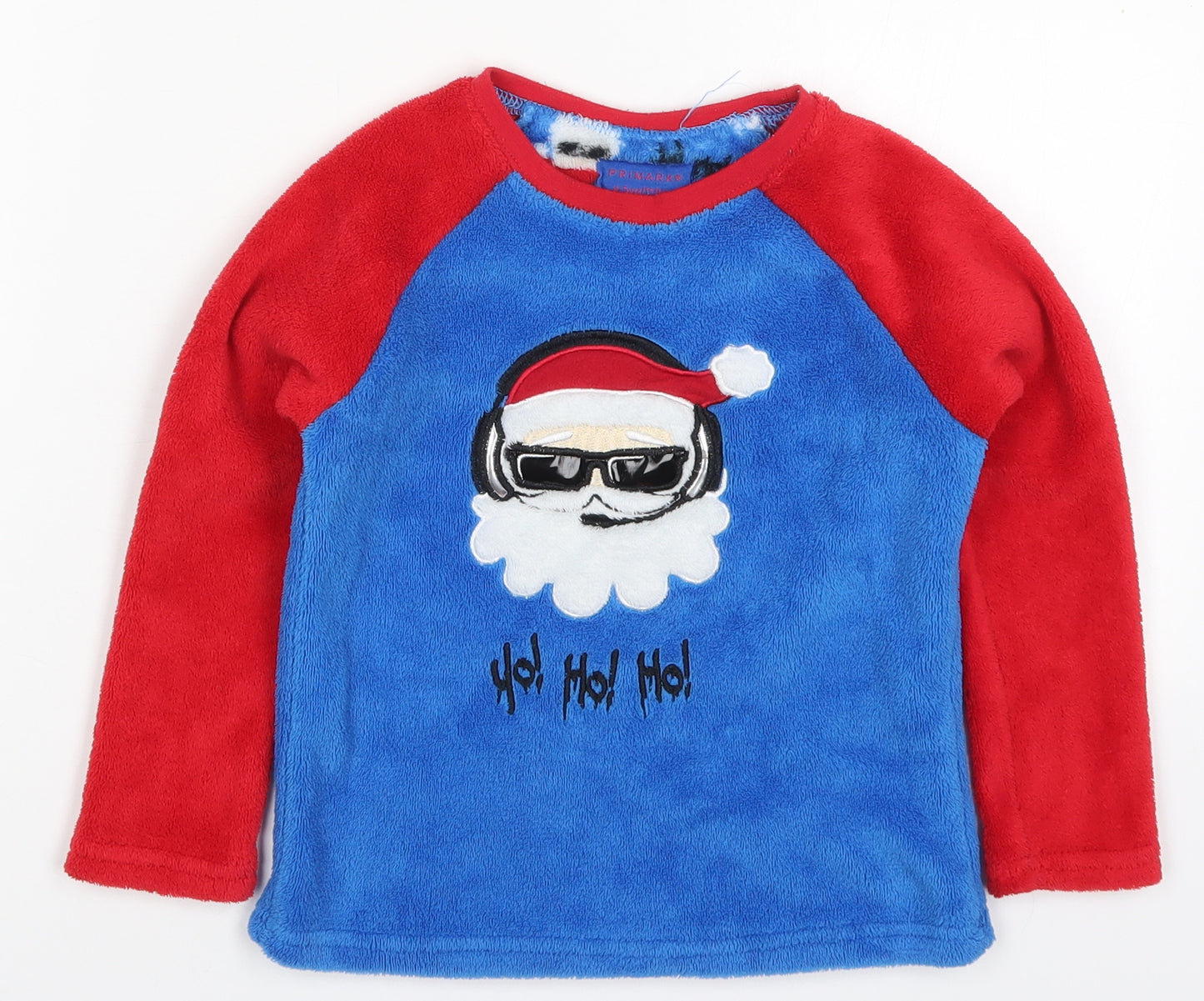 Primark Boys Blue Solid Polyester  Pyjama Top Size 4-5 Years  Pullover - Red Ho Ho Ho Santa