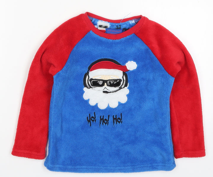 Primark Boys Blue Solid Polyester  Pyjama Top Size 4-5 Years  Pullover - Red Ho Ho Ho Santa