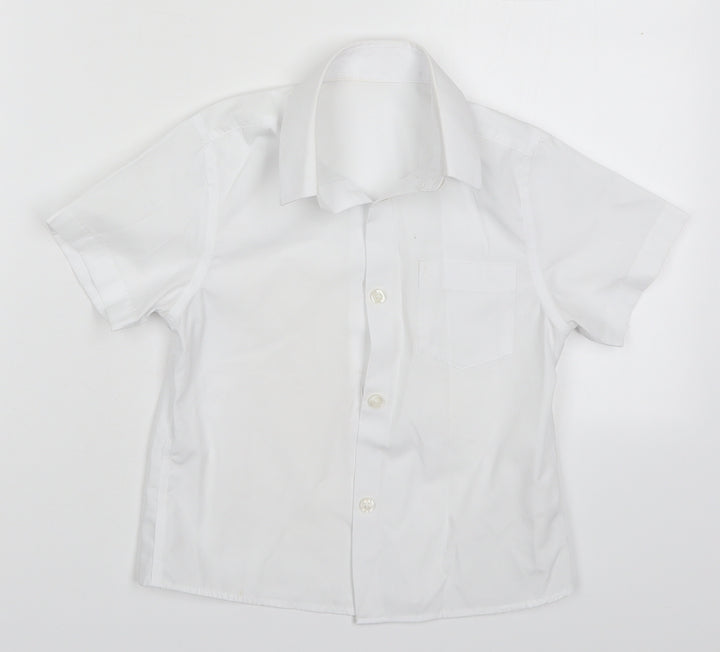 TU Boys White Polyester Basic Button-Up Size 5 Years Collared Button